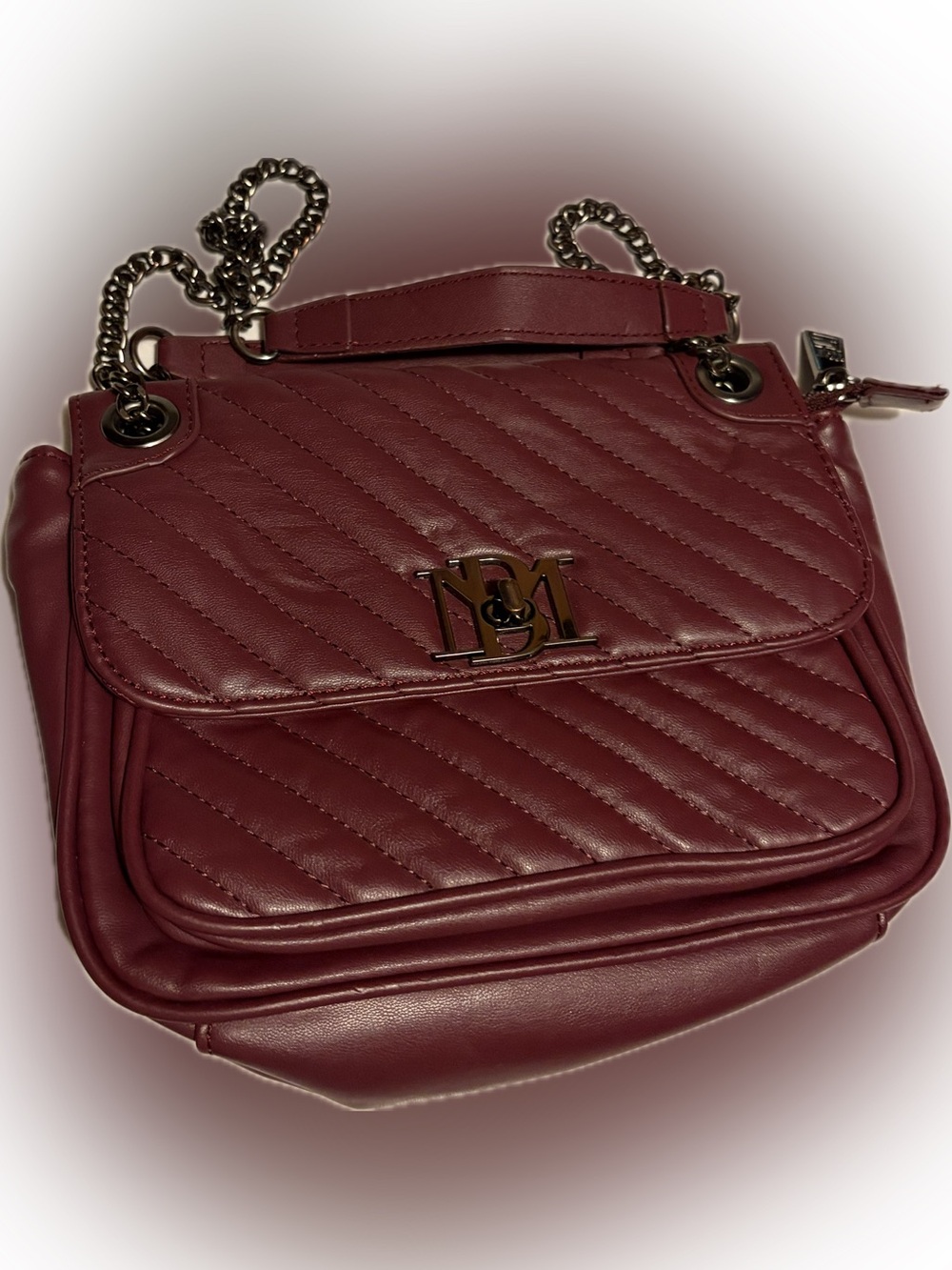 Badgley Mischka Quilted Wine Shoulder Bag with Chain Strap